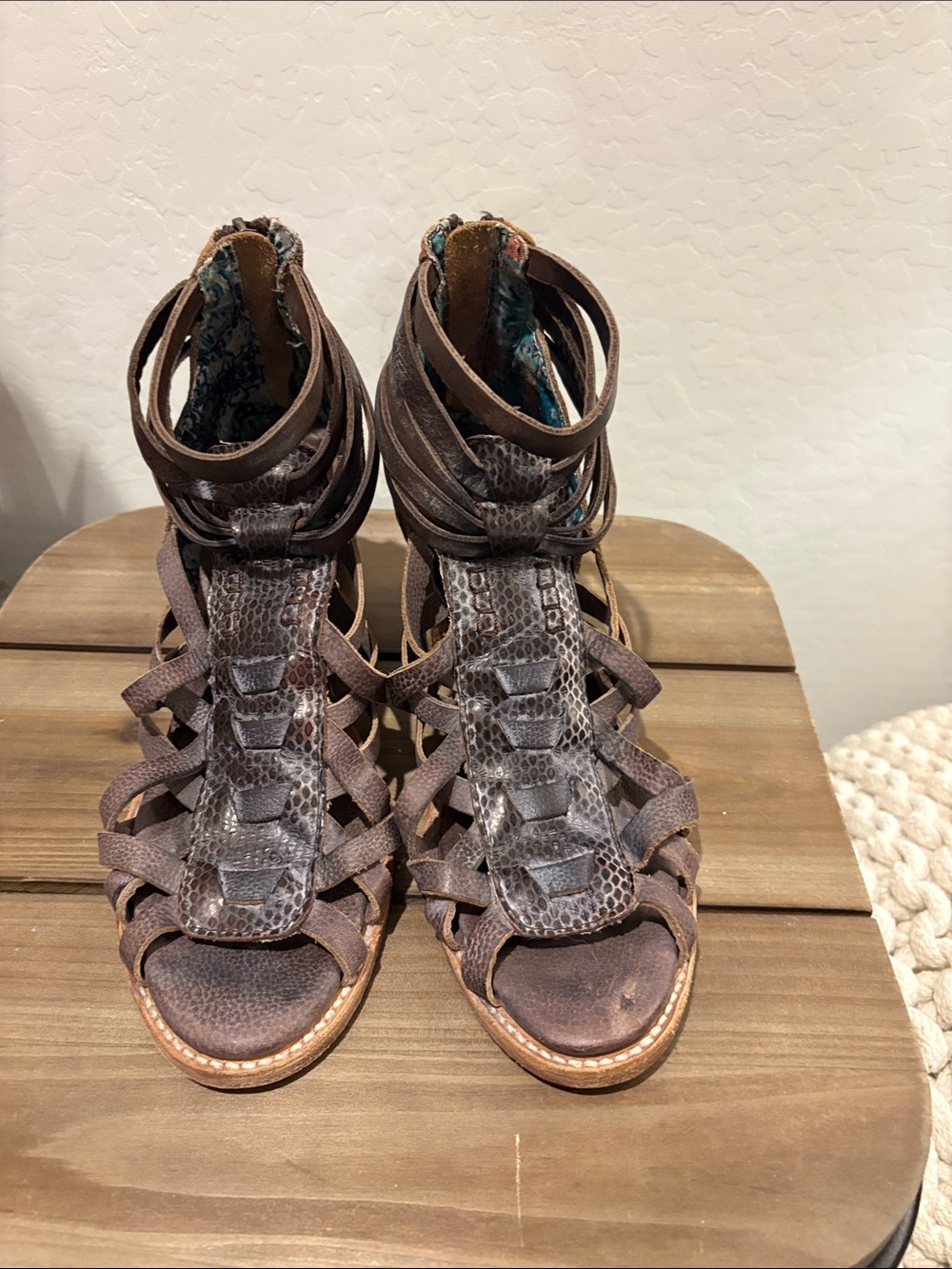 freebird Brown Strappy Gladiator Heels